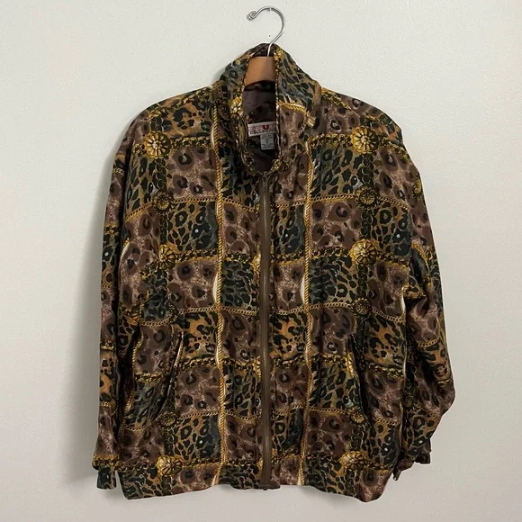 Stunt collections vintage leopard animal print silk bomber jacket small - Picture 8 of 8